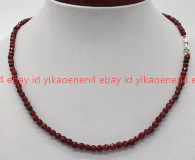 Natural 4mm Red Garnet Faceted Round Beads Gemstone Necklace 16-28" Silver Clasp