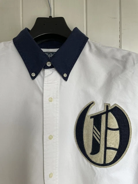 Polo Vintage Usata Ralph Lauren Rrl Oxford Prep Shirt Xl Xxl 26 Ptop Rugby Bianco