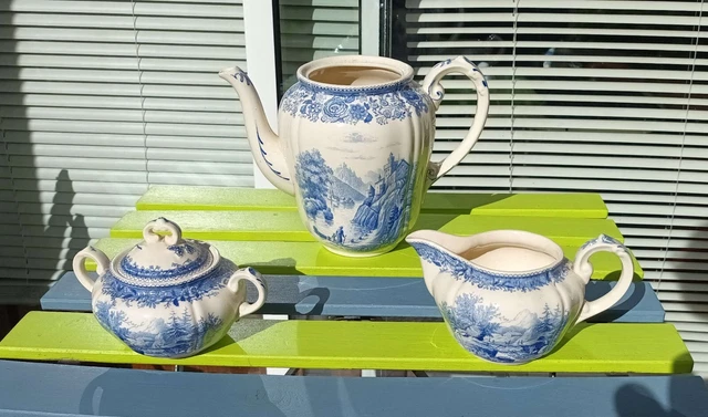 Lot 3 pièces Service à café en faïence ancien Burgenland bleu Villeroy & Boch