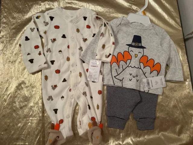 NWT Carters Baby 2 Piece Autumn Thanksgiving Outfit & Sleeper Size New Born