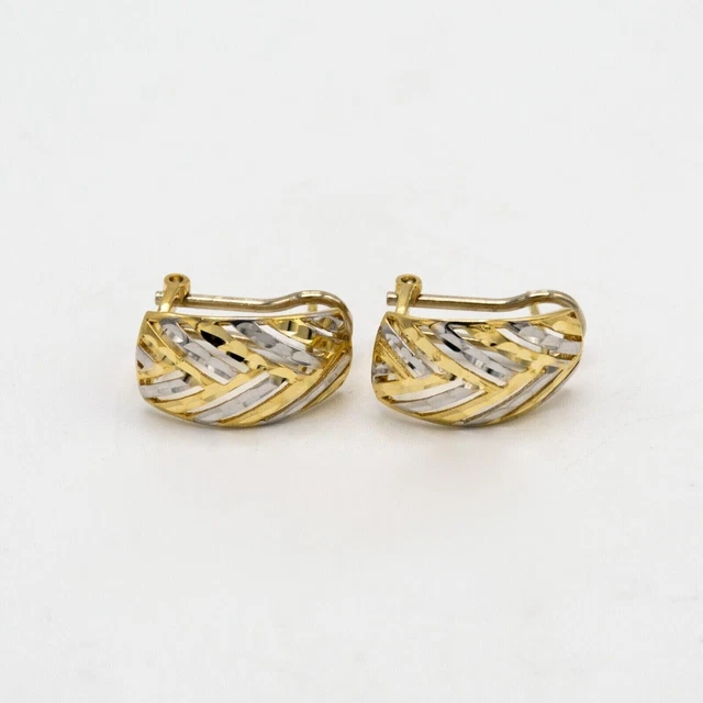 Boucles d'oreilles en or jaune et blanc 18 kt 750, fabriquées en Italie...
