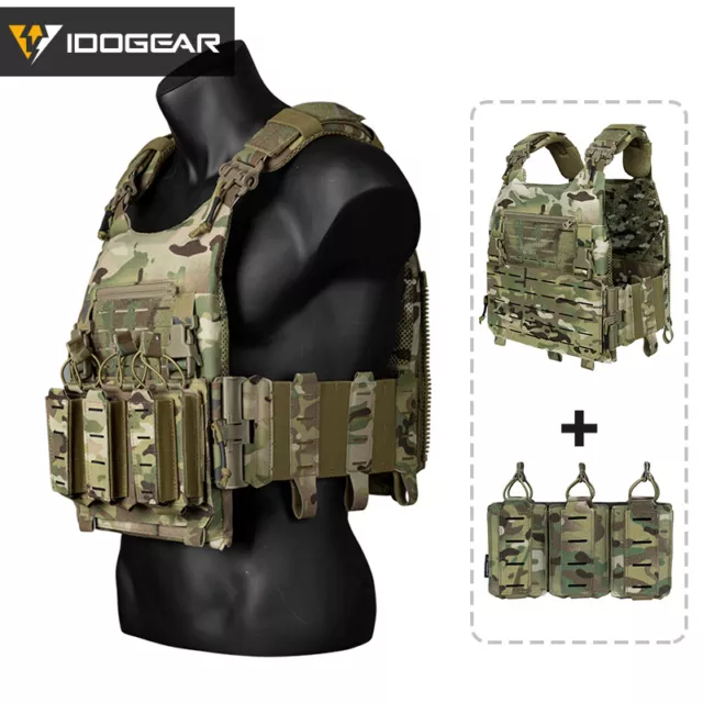 IDOGEAR Chaleco Táctico Airsoft Portador de Placas Corte Láser MOLLE Triple Mag