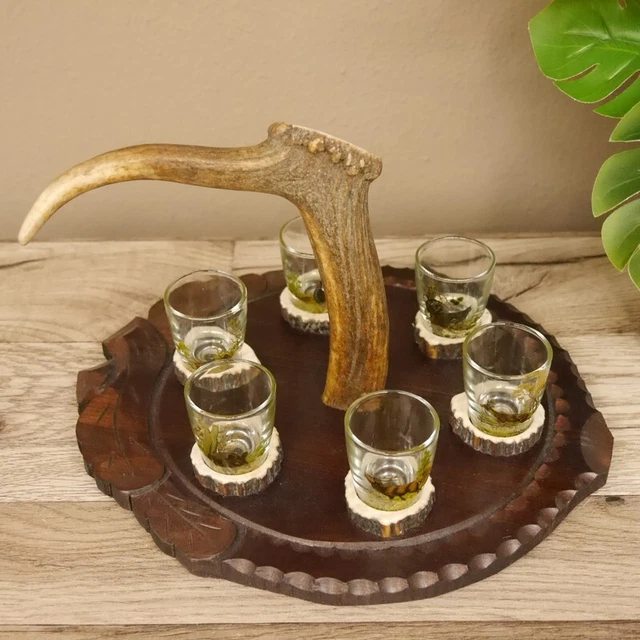 Aguardiente Proveedor Tallado Schnapsbrett H19 CM Gamo Barra Cornamenta Mango