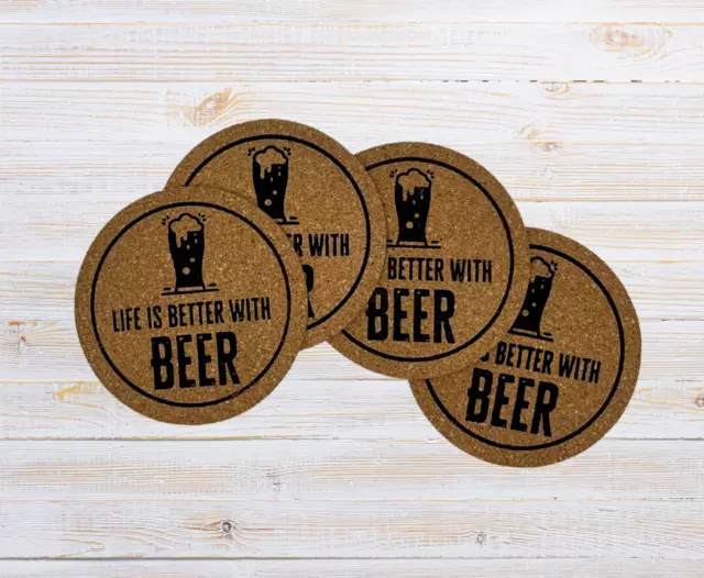 4x Cork Beer Coasters | Beer Mats | Life Is Better With Beer 3