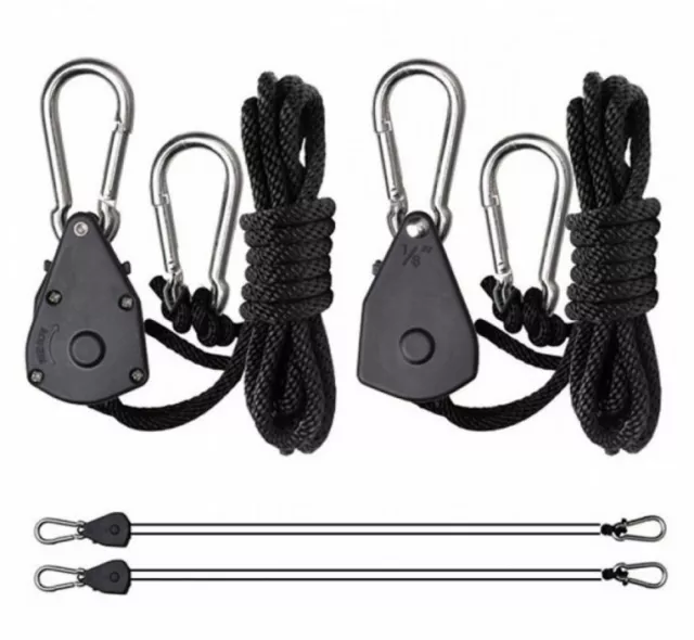 Hydroponics 1/8" Heavy Duty Rope Ratchet Hanger kit LED Grow&Aquarium Light 2pcs