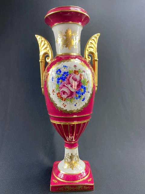 Grand vase de style Empire en porcelaine de Paris Sèvres à décor floral