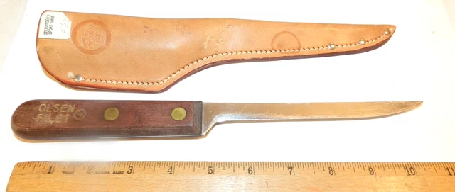 OLSEN OK Vtg Fixed Blade Fish Filet Fillet Knife USA with Sheath