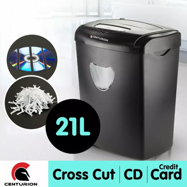 Centurion Office Combo Paper Shredder 21L Cross Cut 10 Sheets Cds Credit Cards