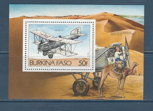 Burkina Faso  bloc avion 50f  Breguet 14  1985 num poste 648  **