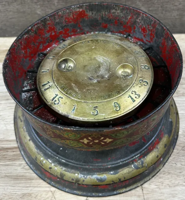Antique Hand Painted Tin Gambling Roulette Game Wheel Toy Patent 1874