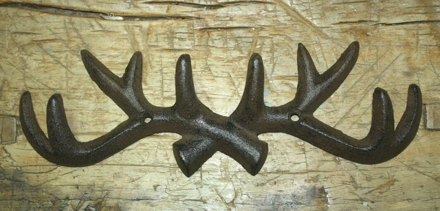 2 Cast Iron Antique Style DEER Coat Hooks Hat Hook Rack Towel ELK Hunting Stag