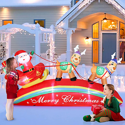 8FT Christmas Inflatables Decoration Santa Claus on Sleigh with Two Cute Reindee 2