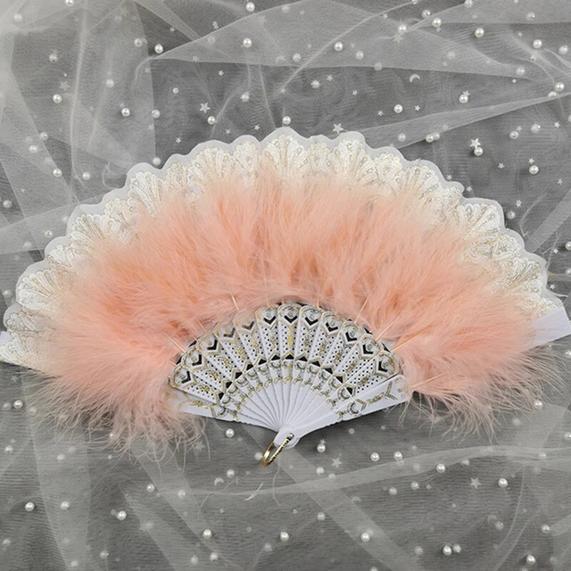 Lolita Feather Folding Fan Fairy Dark Gothic Court Dance Wedding Party Decor