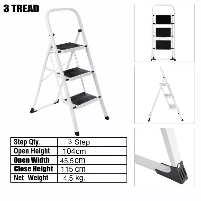 Portable Non-Slip 2-3 Steps Folding Ladder Lightweight Stool Iron Ladder 150KG 3