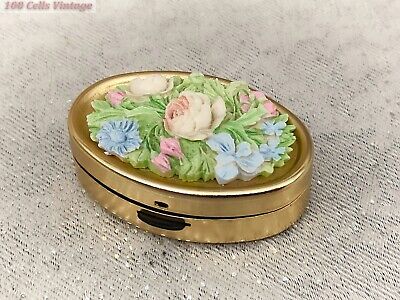 Colourful Flowers in  Resin in relief- Vintage-Trinket/Pill Box-4.5cm