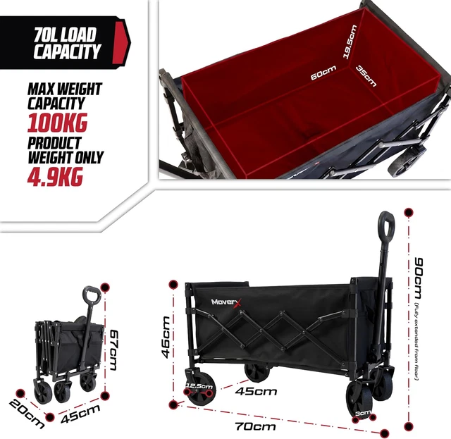 MOVERX 70L FESTIVAL Trolley on Wheels, Folding Wagon, Portable Camping ...