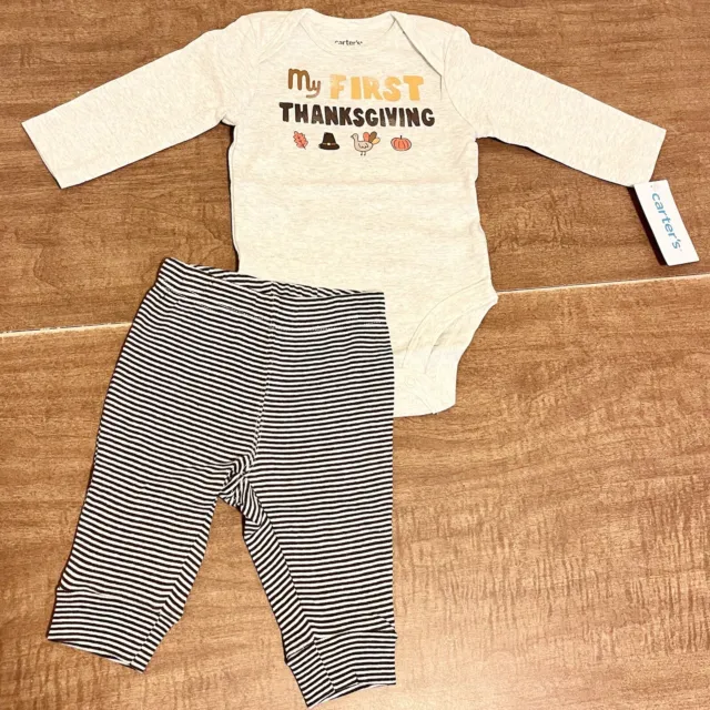 Carters NWT Thanksgiving 3M Baby Clothes Shirt And Pants Fall Turkey Outfit Set