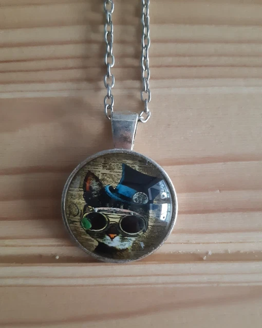 Pendentif Cabochon Chat Avec Chaîne – Neuf Sans Emballage, Motif Félin Mignon, Bijou Tendance