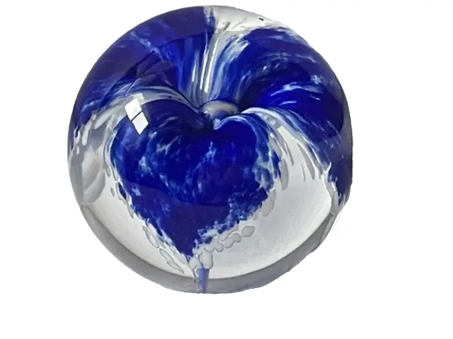 GES 96 Seattle Glass Eye Studio Art Glass Paperweight Blue White Flower