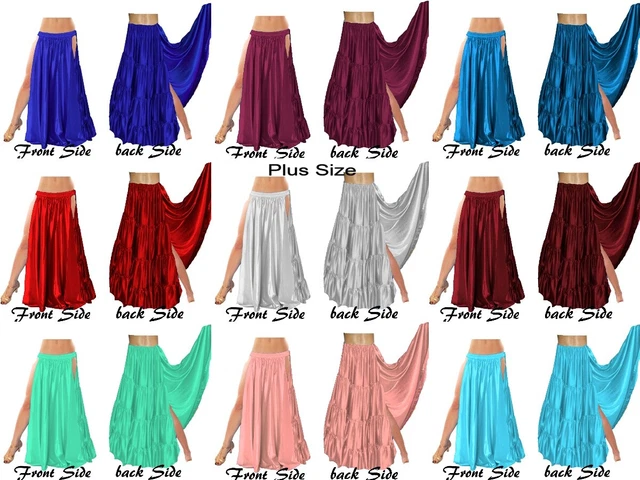 Satin Ventre Danse Style Tribal A Ligne Deux Côté Haut Jupe Fendue Taille S95
