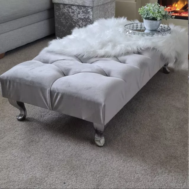 Handmade Large Chesterfield Footstool Coffee Table Pouffe, Chrome Legs, Soft Top