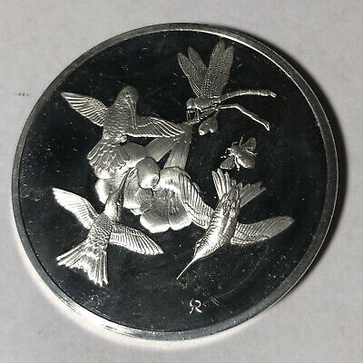1971 Franklin Mint Robert Bird Ruby-Throated Hummingbird 2 oz .925 Silver Medal