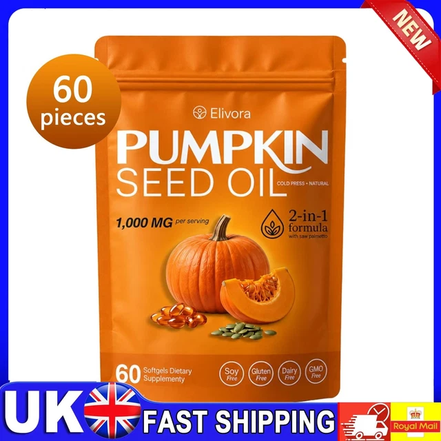 ELIVORA PUMPKIN SEED Oil Softgels 60 Count Plant Extract Energy Support ...