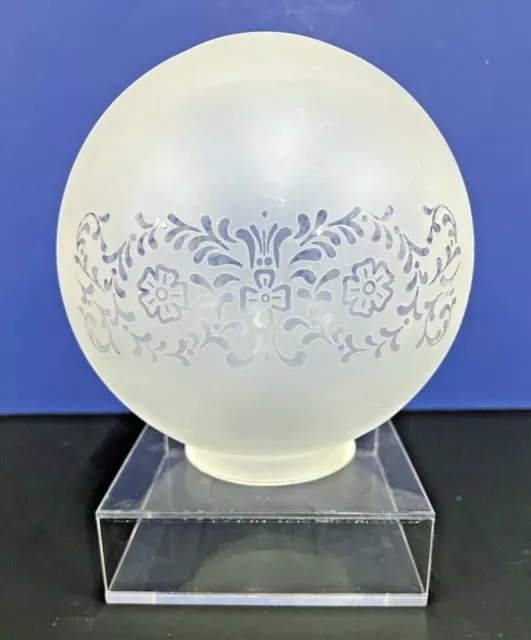 VICTORIAN CLEAR & FROSTED GLASS BALL 8" D x 4" Fitter GLOBE Etched NEW 9189-294