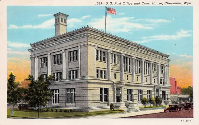 Cheyenne WY Wyoming Laramie County Court House Post Office 1920s Vtg Postcard X1
