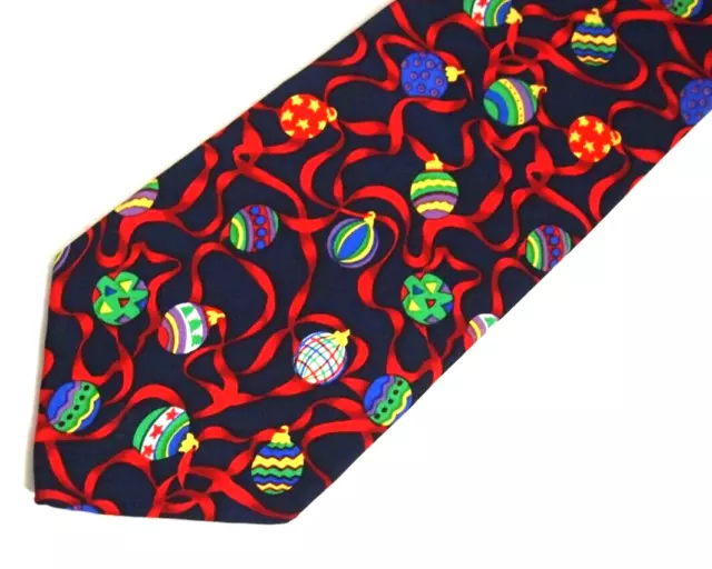 Alynn Neckwear Mens Necktie Tie Christmas Ornaments Holiday Bulbs Blue Silk 57"