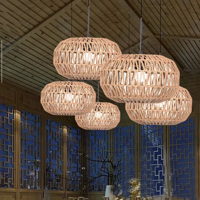 Retro Woven Pendant Lamp Shade Creative Chandelier Covers Shade  Dining Room