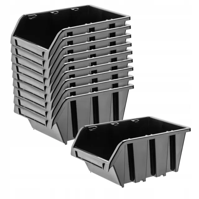 Caja apilable de taller KADAX, de plástico PP, negro, 10 piezas, 390 x 240 mm