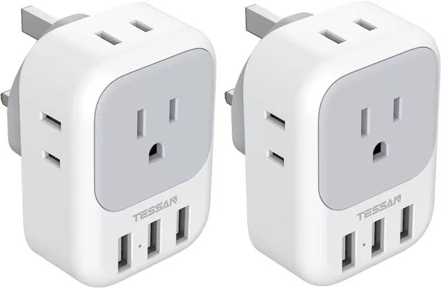 2 Pack US to UK Plug Adapter, TESSAN Ireland Scotland Type G Power Adapter, 4 Am