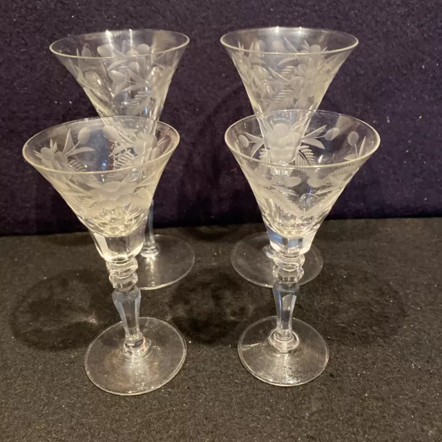 Four Unique Cut Glass Victorian Wine Glasses Two Different Sizes