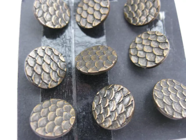 11mm Small Gorgeous Bronze Brass Fish Scales Textured Metal Sewing Buttons Set 9