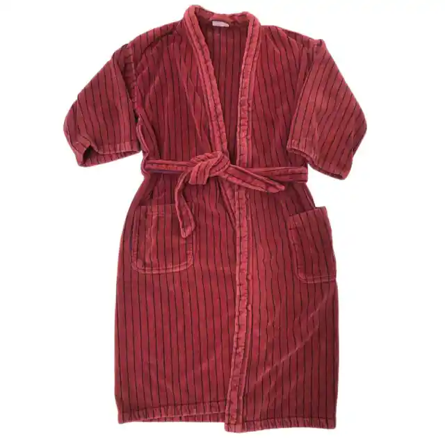VINTAGE T.J. Lawford Bath Lounge Robe Turkish Towel - Red Pinstripe 70s 80s - OS