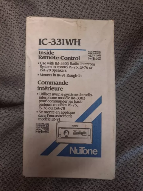 Control remoto NuTone IC-331WH. Nuevo