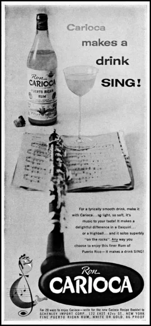1955 Ron Carioca rum flute makes a drink sing glass vintage photo print ad ads44