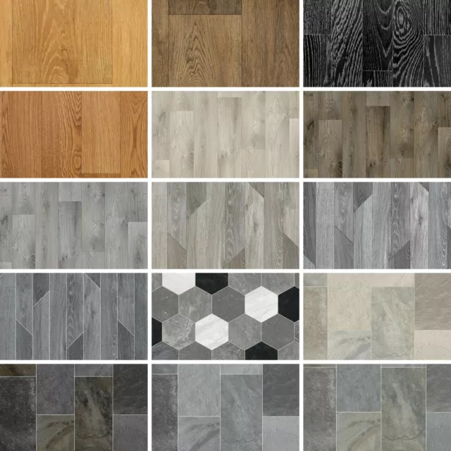 Quality Non Slip Vinyl Flooring Wood & Tile Effects Cheap Kitchen Bathroom 3m