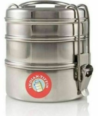 Scatola Pranzo in Acciaio Inossidabile Tiffin ROUND Contenitore per Cibo Carrier TIFFIN S/S 9X2 UK 