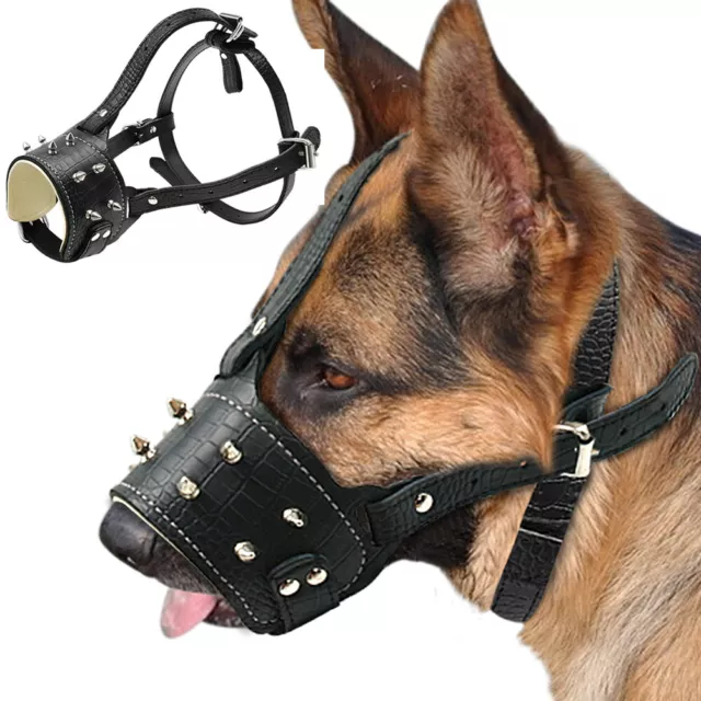 Cool Spiked Studded Dog Muzzle Leather Basket Adjustable for Medium Large Dogs