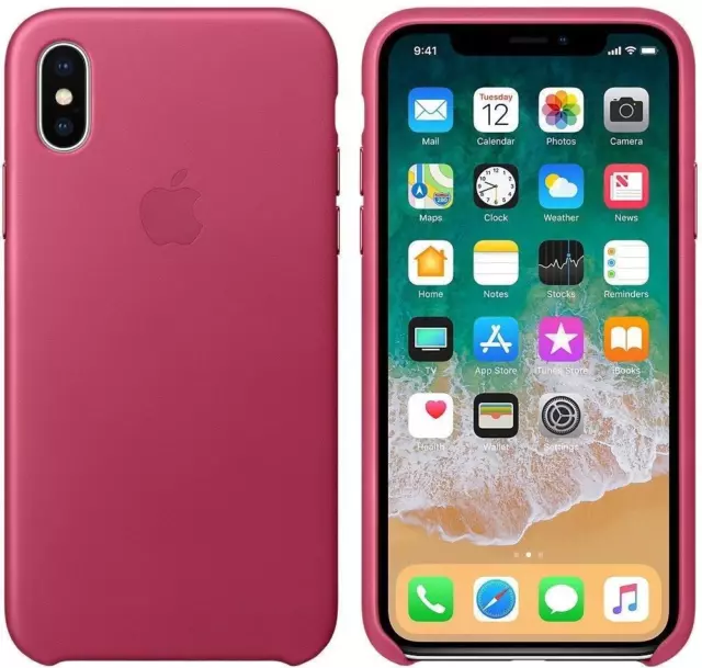 Genuine Apple iPhone X Leather Case / Cover - Pink Fuchsia - New