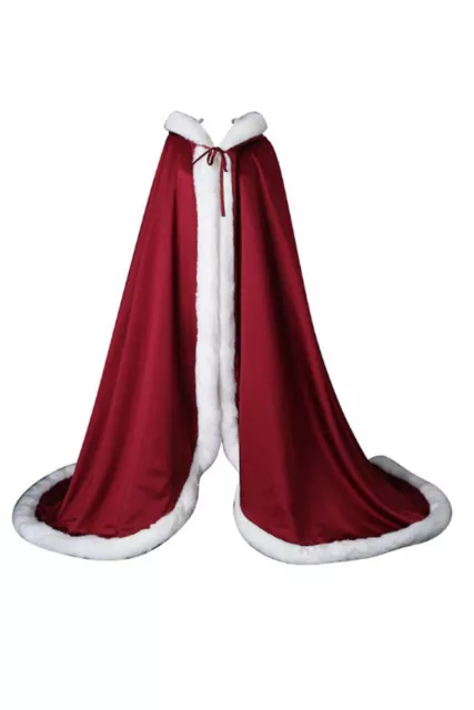 New Winter Wedding Cloak Cape Faux Fur White Ivory Hooded Jacket Long Warm 3