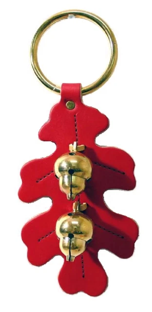 RED OAK LEAF DOOR CHIME Handmade Stitched Leather & Solid Brass Acorn Bells USA
