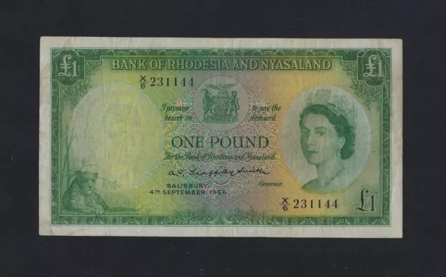 RHODESIA AND NYASALAND 1 Pound 4 SEPTEMBER 1956 P-21 VF-XF