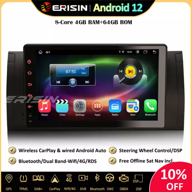 9" 8-Core Android 12 Autoradio GPS BMW 5 Series E39 X5 E53 M5 DAB+CarPlay RDS 4G