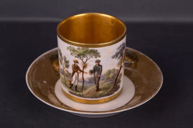 Antiguo Gotha Taza de Colección Pintura Lupa Figurenszene Um 1830