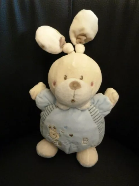 K4. DOUDOU PELUCHE BOULE NICOTOY LAPIN BLEU ABC COEUR RAYE 20cm EXCELLENT ETAT