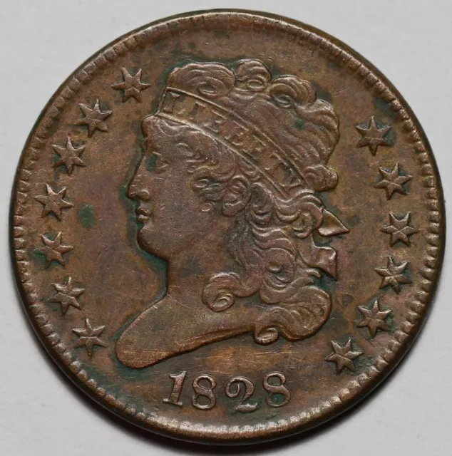 1828 Classic Head Half Cent - 13 Stars - Rotated Die - US 1/2c Copper Penny Coin