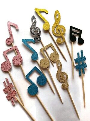MiaLover 48 pezzi di note musicali cupcake topper Happy Birthday Cake Toppers set decorazione per torte chitarra torte muffin decorazione per bambini ragazze ragazzi tema musicale festa 